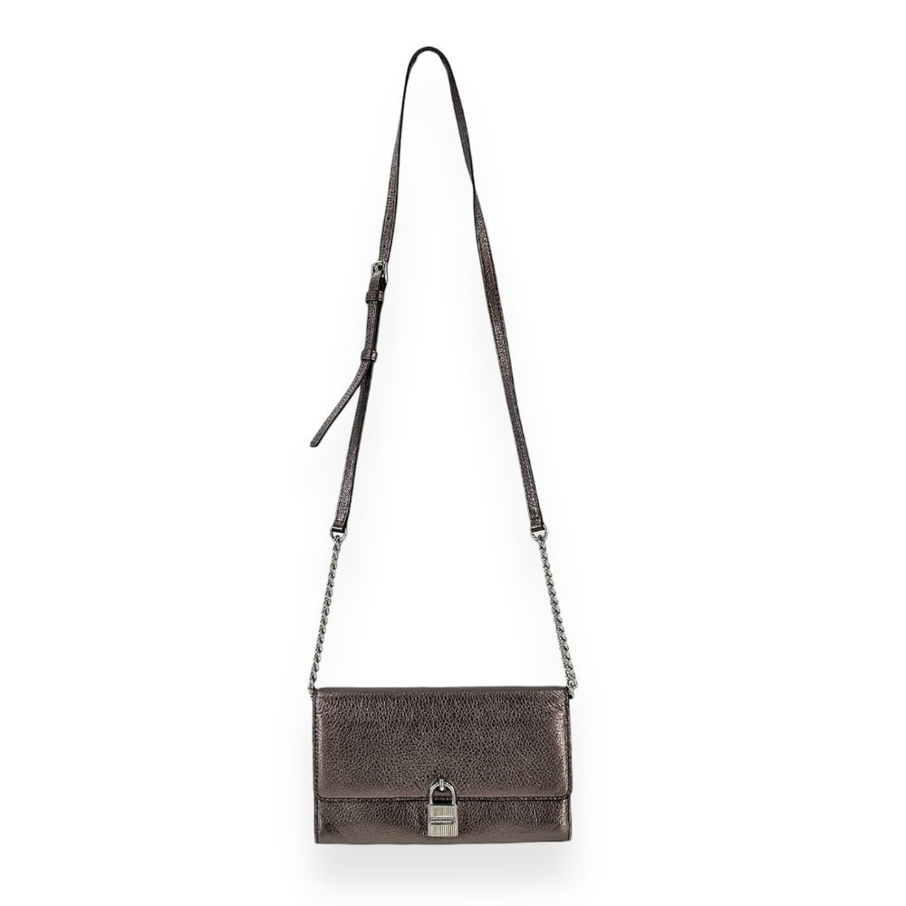 MICHAEL KORS Metallic Gray Leather Crossbody Bag